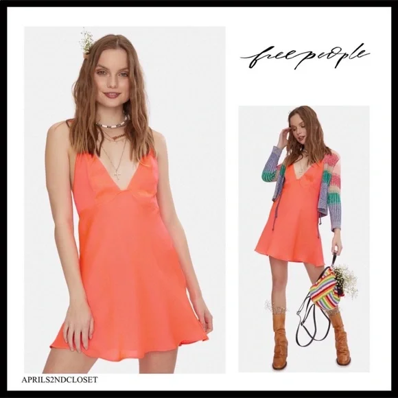 FREE PEOPLE BOHO MINI SUN DRESS V-NECK BOHEMIAN FESTIVAL SLIP A2C - Picture 16 of 16